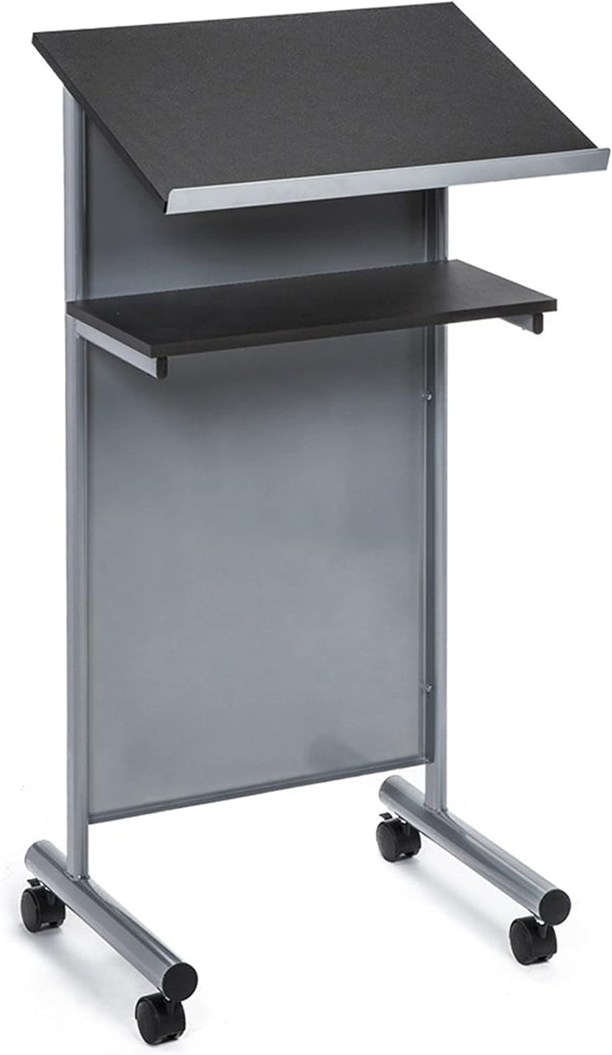 Wheeled Lectern with Storage Shelf, Beech/Black Q760740