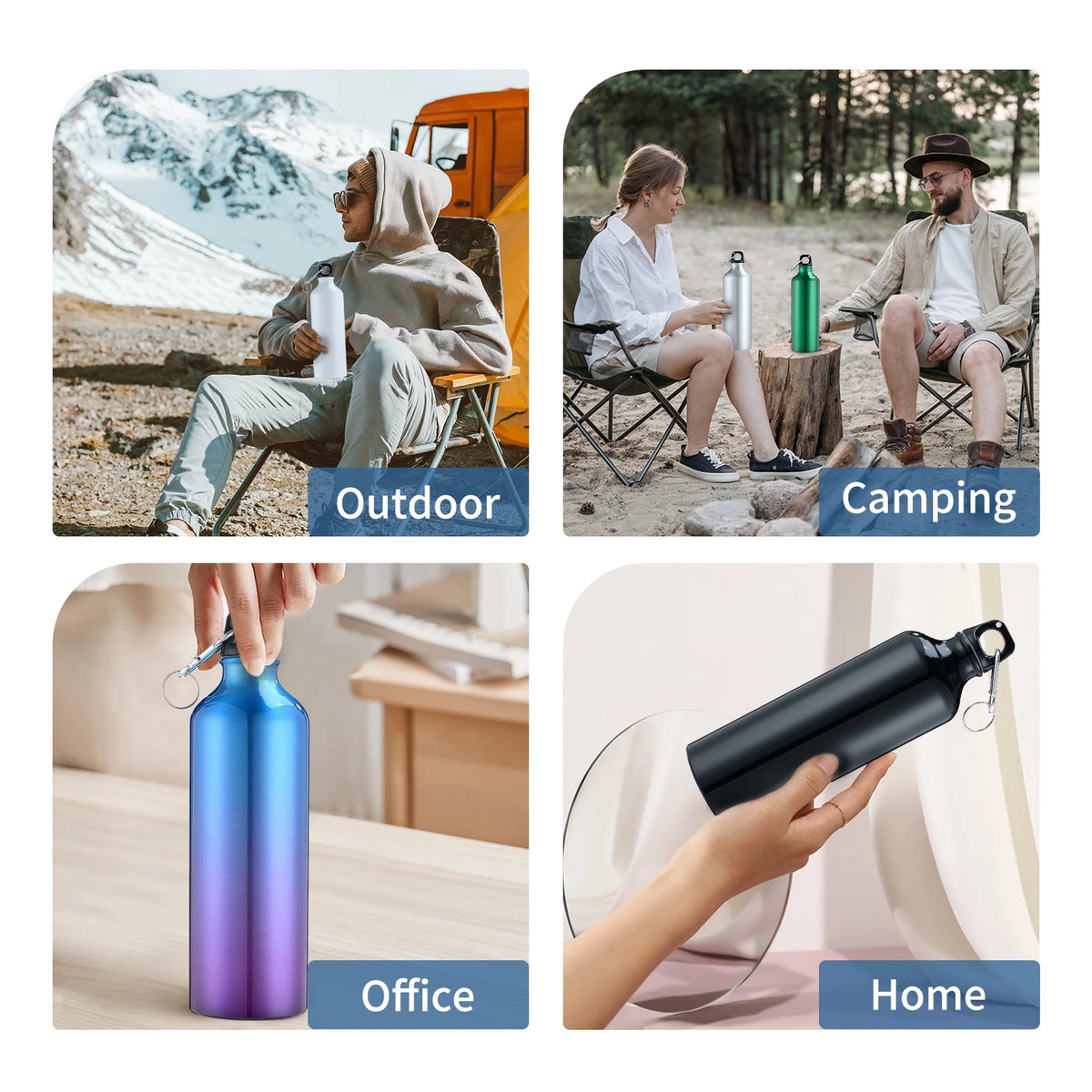 750Ml Portable Aluminum Bottle With Carabiner W859