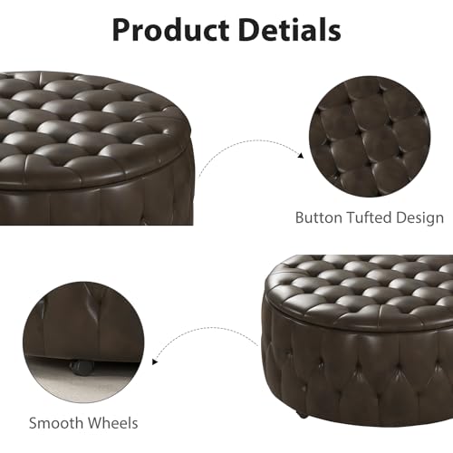 36" Wide Grey Tufted Storage Ottoman with 4 Wheels X8777