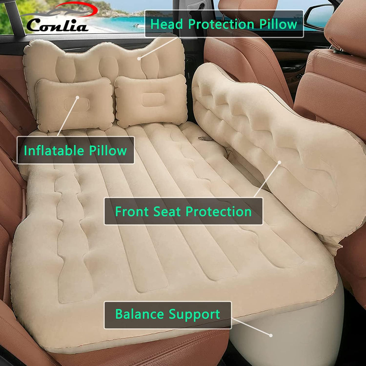 Beige Inflatable Car Air Mattress with Air Pump V685344