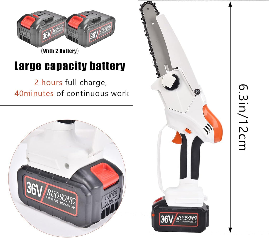 Mini Chainsaw Cordless 6'' 36V with 2 Rechargeable Batteries D371433