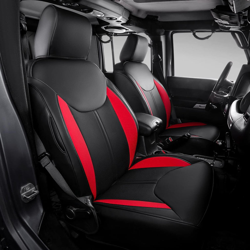 Black+Red PU Leather Seat Covers for Jeep Wrangler JK 4 Door J70034