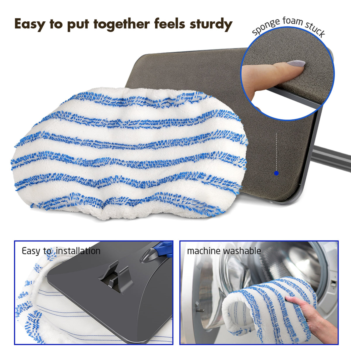 White Flat Mop with 5 Washable Mop Pads L6210