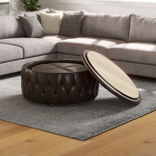 36" Wide Grey Tufted Storage Ottoman with 4 Wheels X8777