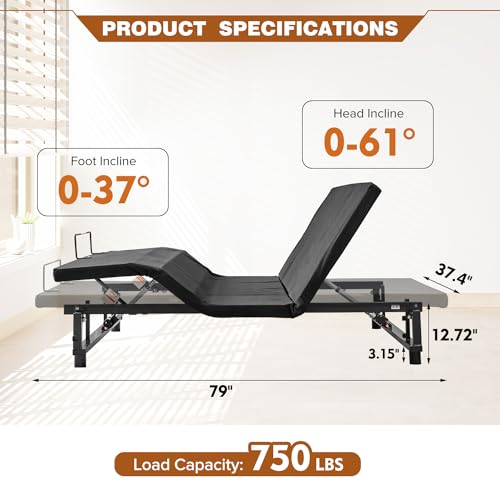 Twin XL Adjustable Electric Bed Frame with Wireless Remote Control X281702