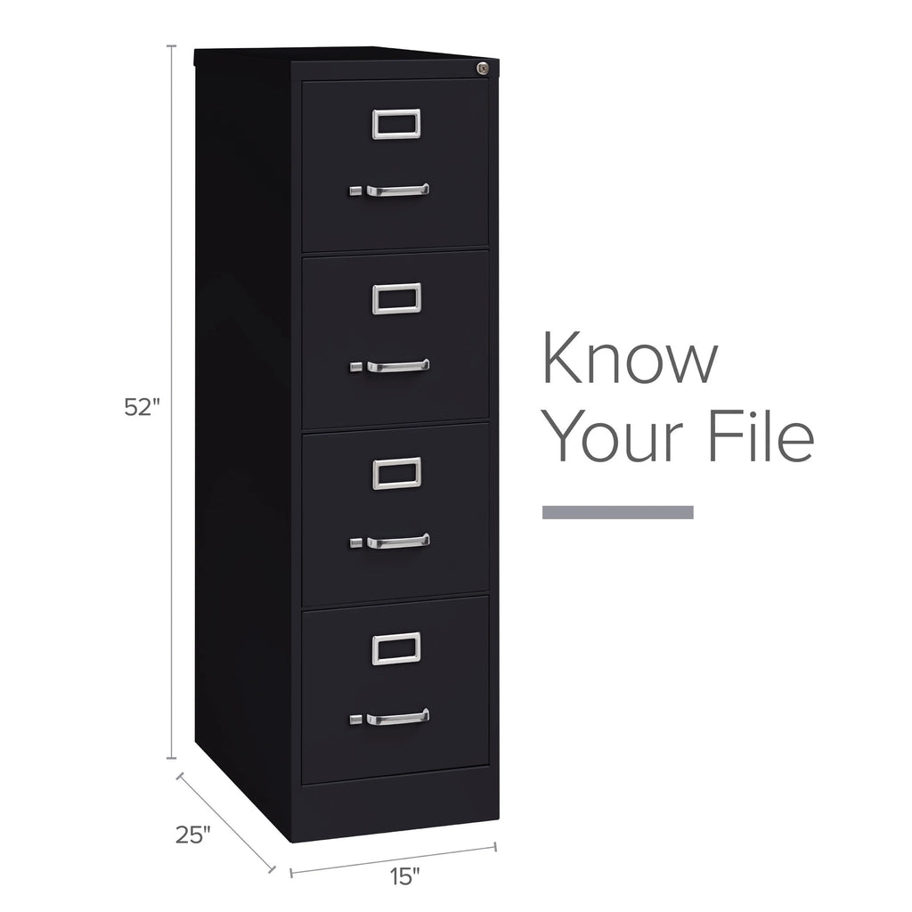 25" Deep 4 Drawer Letter Width Metal Vertical File Cabinet, Black J726880