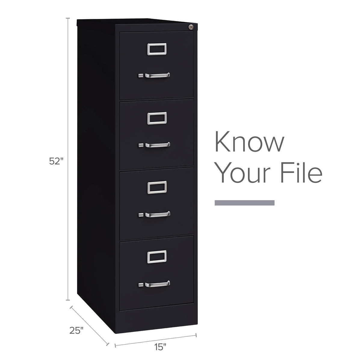 25" Deep 4 Drawer Letter Width Metal Vertical File Cabinet, Black J726880