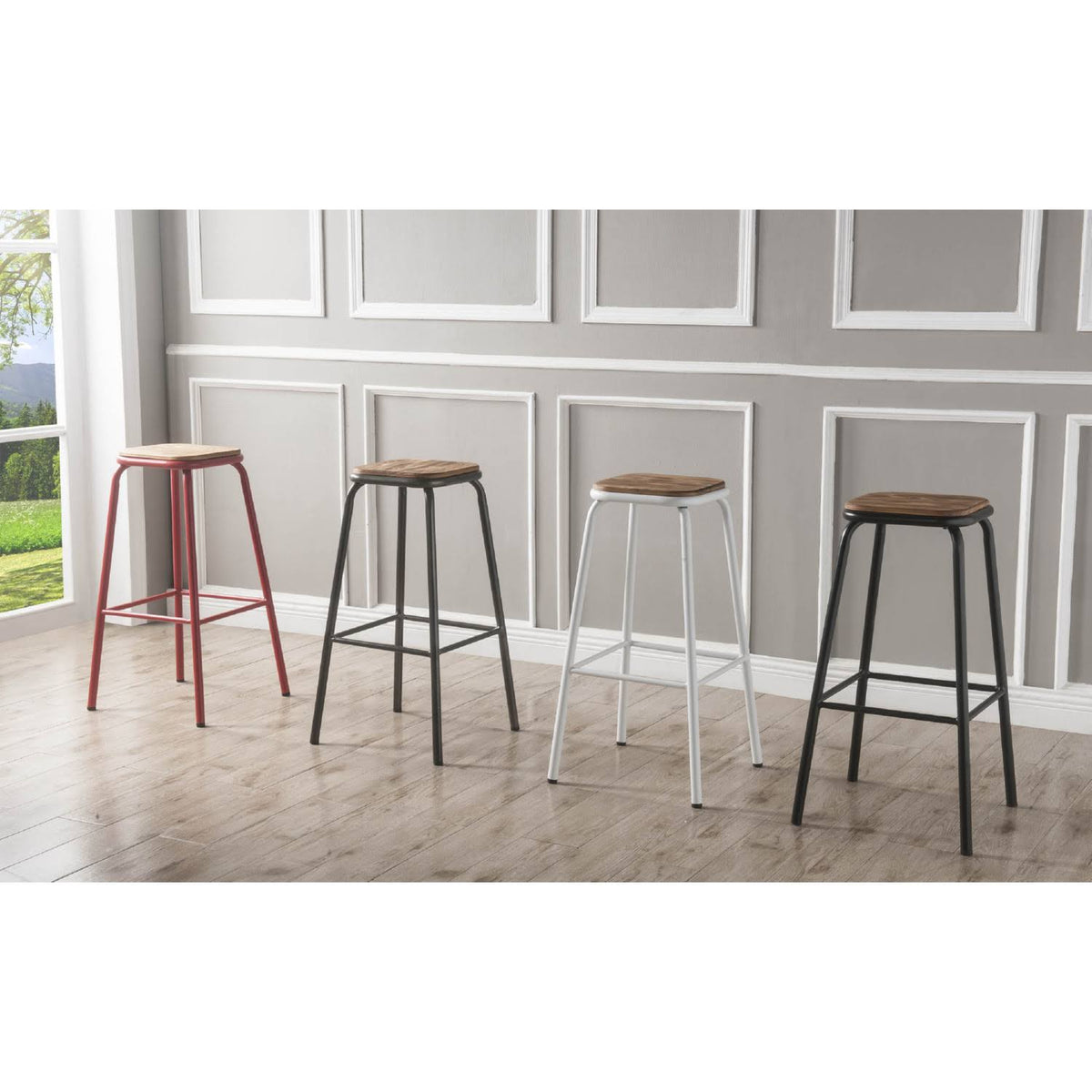 Natural & Black Bar Stool Set of 2 U7523