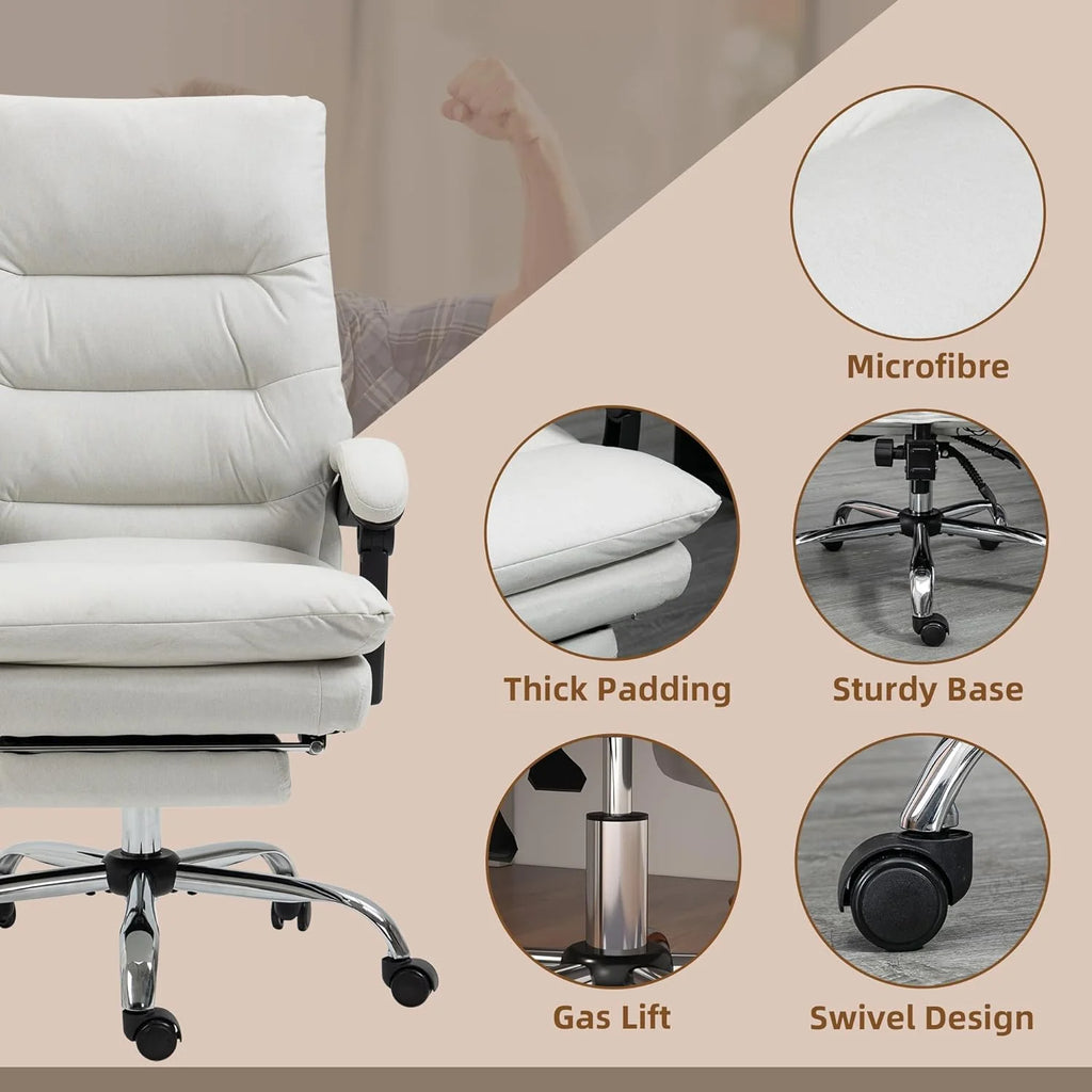 Cream White Microfibre Heated Reclining Massage Office Chair with Footrest C5181