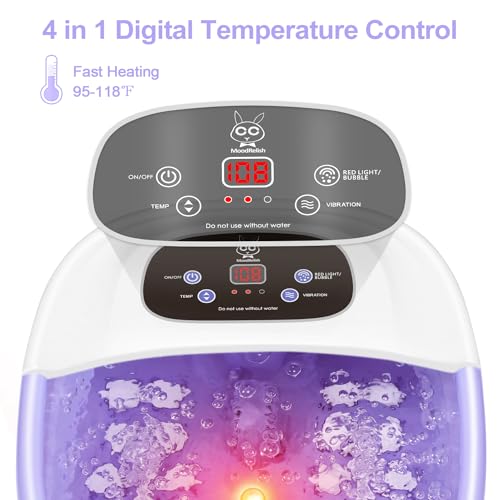Blue Foot Spa Bath Massager with Heat Bubbles, Vibration Massage, Jets, Red Light, 22 Massage Rollers, Adjustable Temp M273