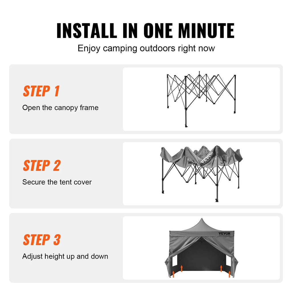 10x10 FT Pop up Canopy Tent with Removable Sidewalls H200842