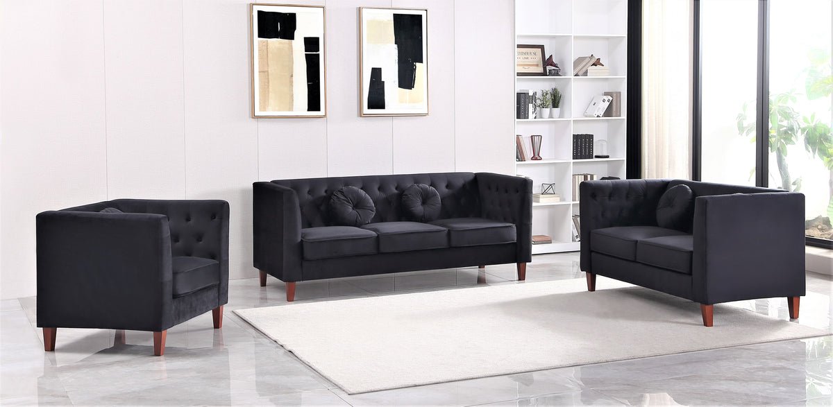 Black Velvet 3Pcs Living Room Set X9441
