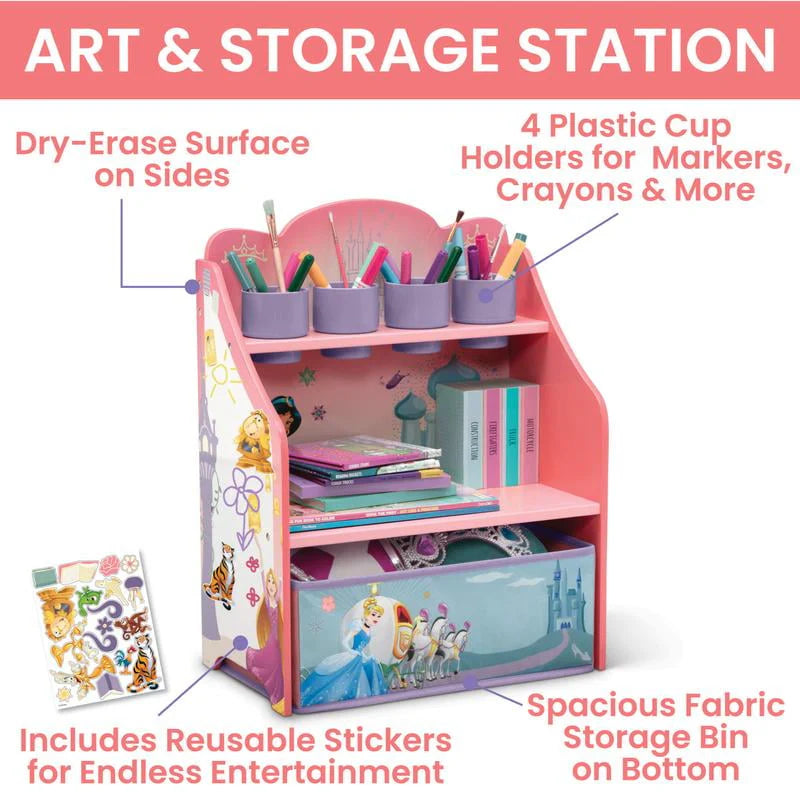 Pink 3-Piece Toddler Art & Play Set with Desk, Storage Station & Toy Box D98906