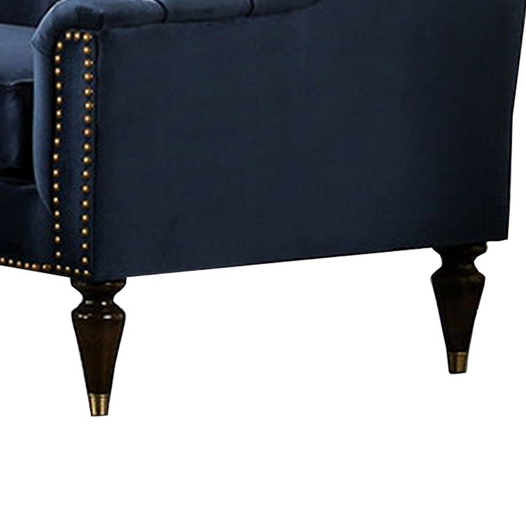 Blue & Gold Tufted Camelback Loveseat T8149