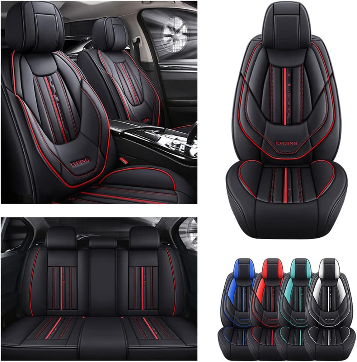 Waterproof PU Leather Car Seat Covers for Front and Rear Seats, Black P796610