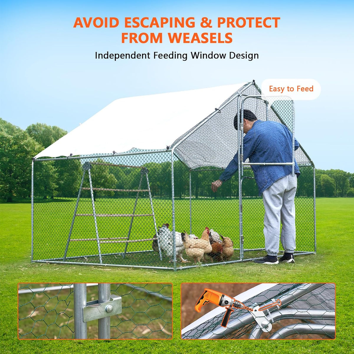 Large Metal Chicken Coop with Anti-UV Cover (9.8 * 6.6FT) X406207