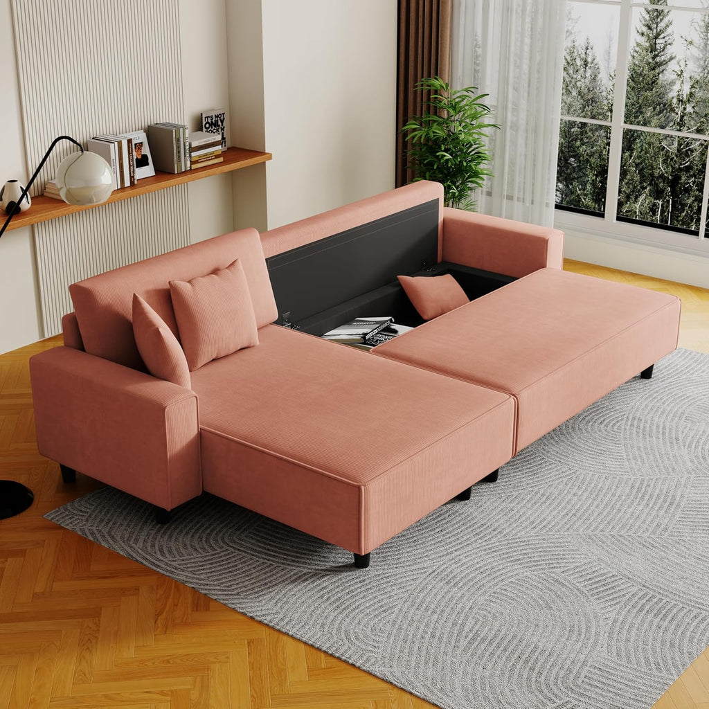Orange Corduroy Sofa Bed with 2 Pillows N32157