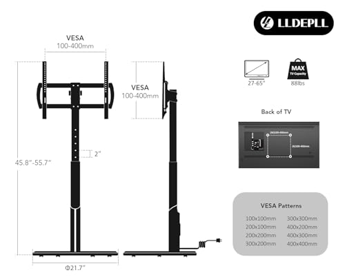 Mobile TV Stand with Power Outlet, Rolling TV Cart for 27-65 Inch Monitors, Height Adjustment, Ambient Lighting P167