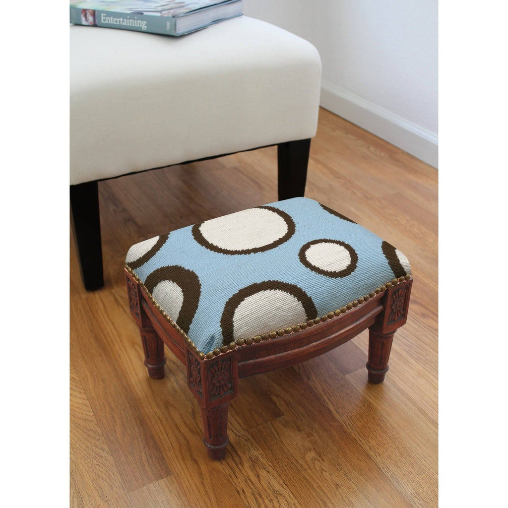 Blue and Brown Circle Needlepoint Footstool M35398