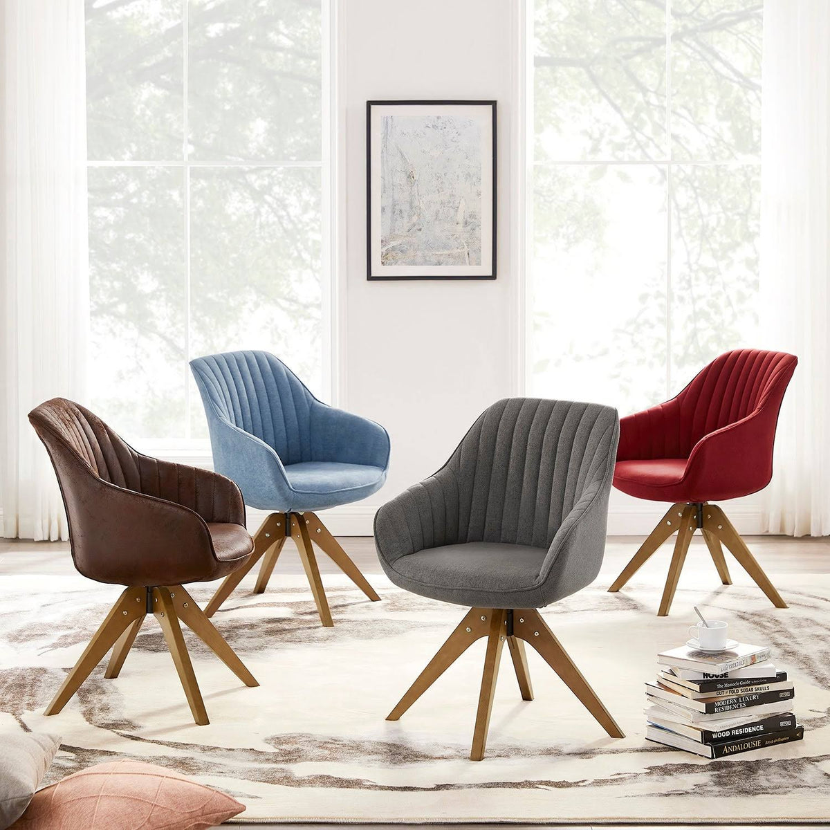 Swivel Office Accent Arm Chair with Wood Legs Y4681