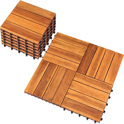 Solid Wood Acacia Flooring Tiles, Pack of 10, 12" x 12", Natural Color A545