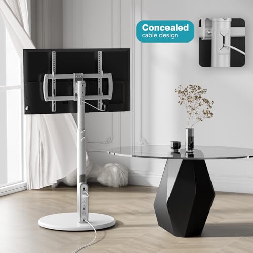 Mobile TV Stand with Power Outlet, Rolling TV Cart for 27-65 Inch Monitors, Height Adjustment, Ambient Lighting P167