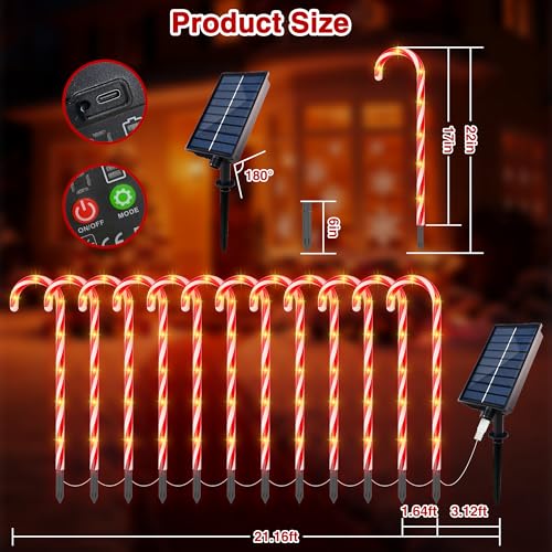 24 Pack Solar Christmas Candy Cane Lights with 168 Warm Lights L53098