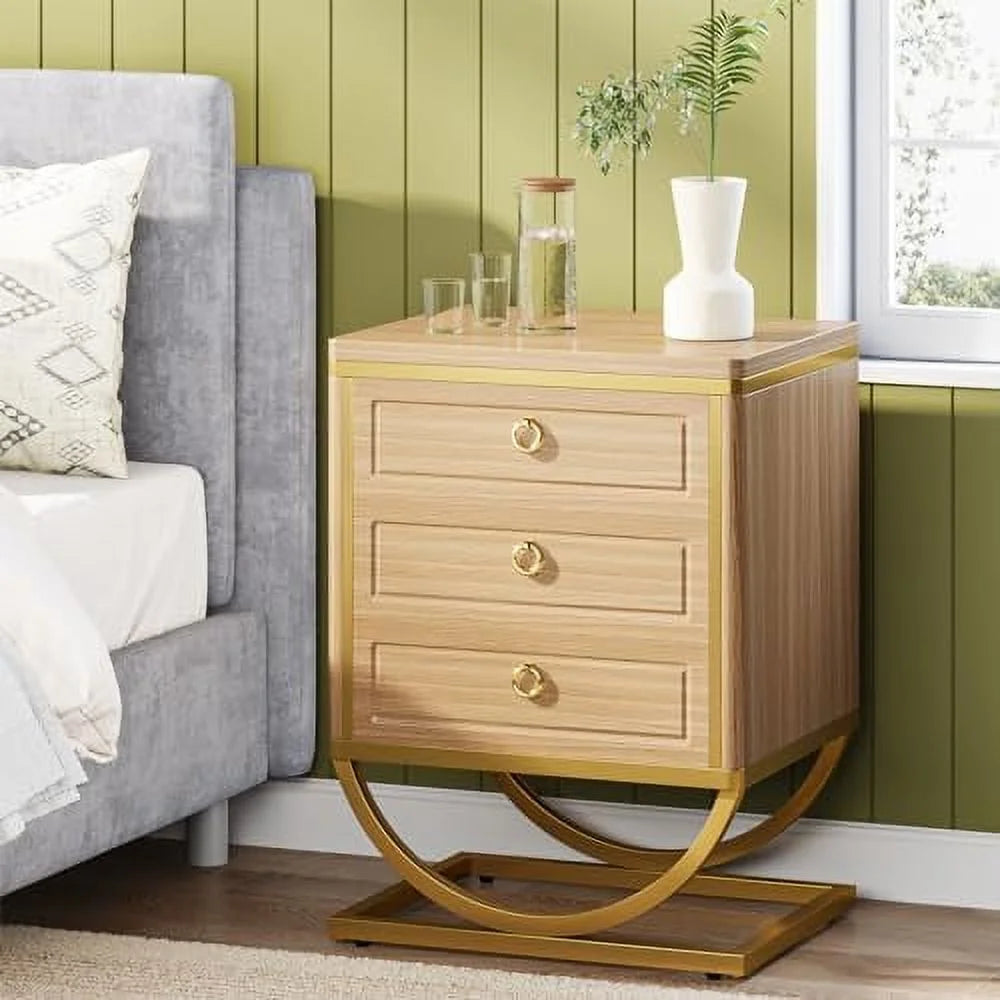 3 Drawer Walnut Wood Nightstand P677938