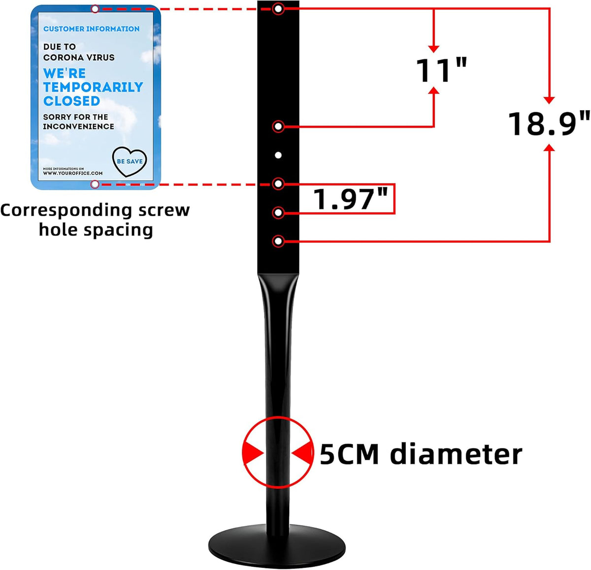 Heavy Duty Cast Iron Sign Base with 12 Diameter Bottom Round Base, 48 Movable Sign Stand Pack of 2 E870807