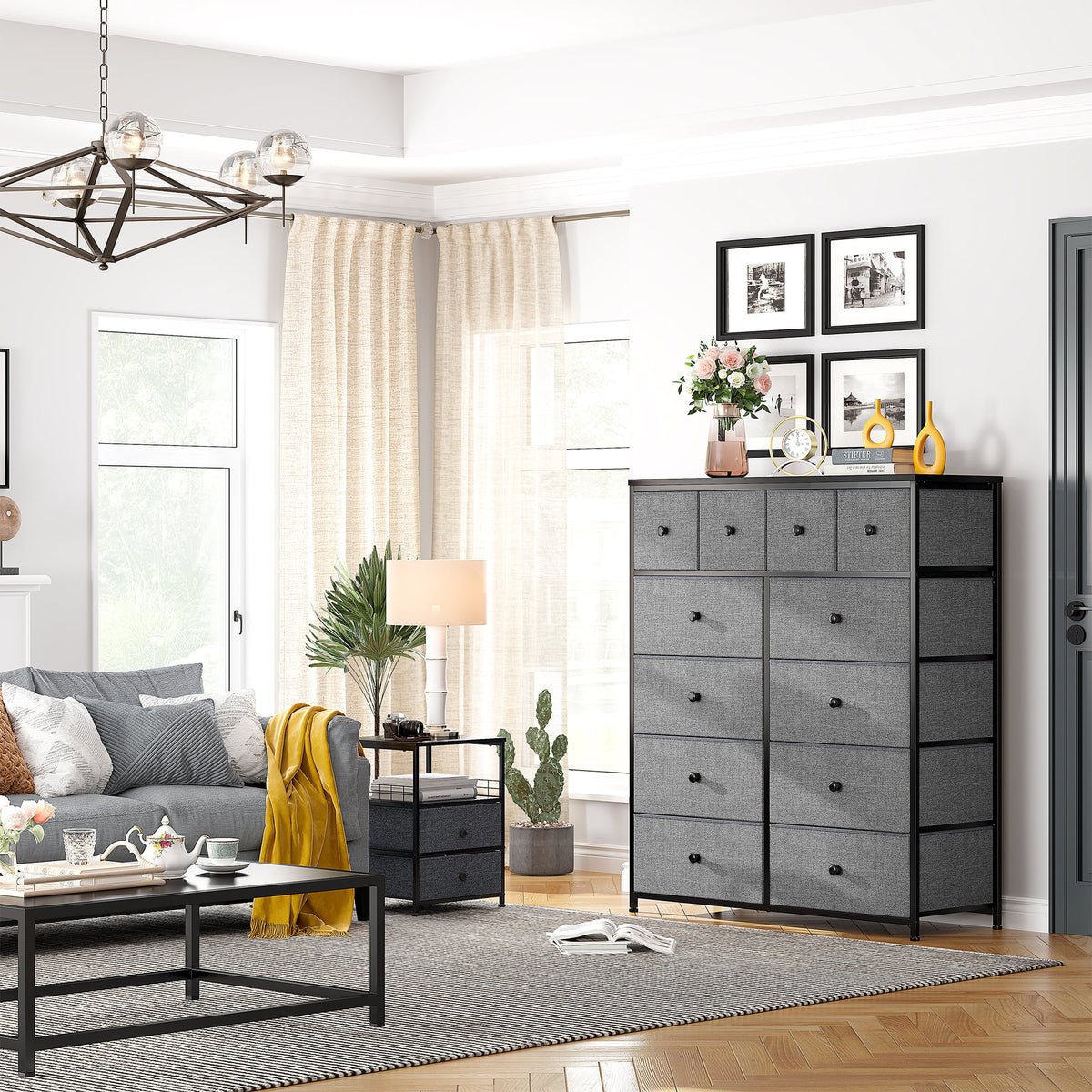 9 Drawer Fabric Dresser with Shelves E853397