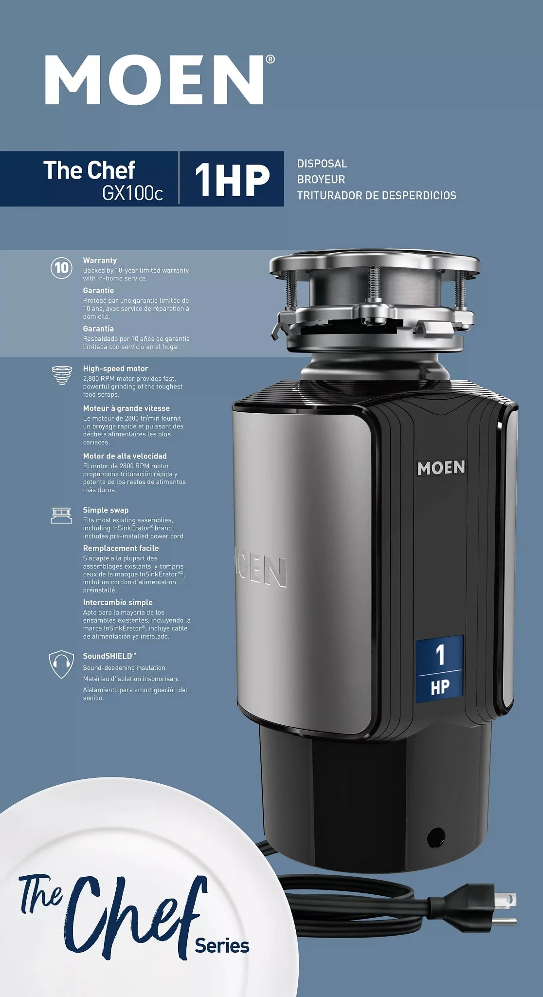 1 HP Continuous Feed Garbage Disposal with Sound Reduction E425