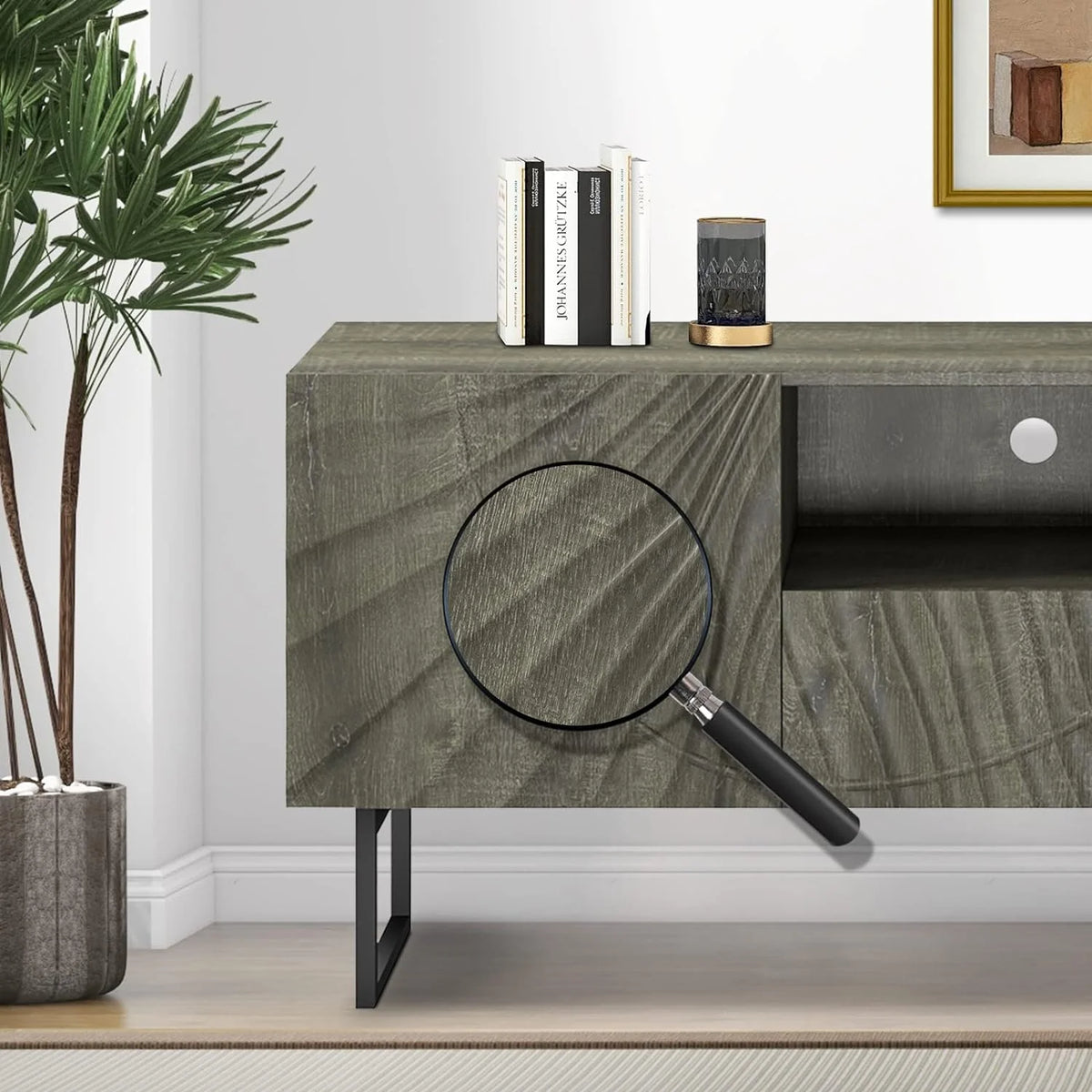 57" Wooden TV Stand with Metal Legs O274