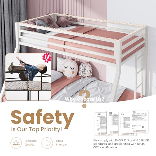Black Twin Over Full Size Loft Bunk Bed with Ladder and Guardrail A814092