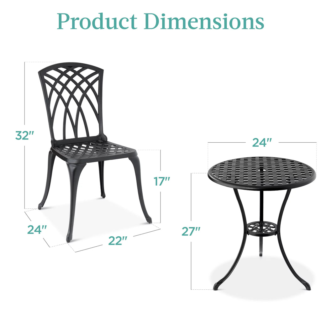 3-Piece Aluminum Patio Bistro Set with Umbrella Hole C343600