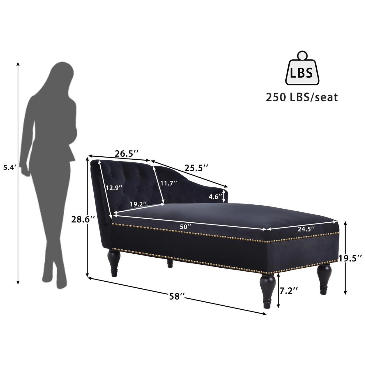 Black Velvet Button Tufted Chaise Lounge Z800