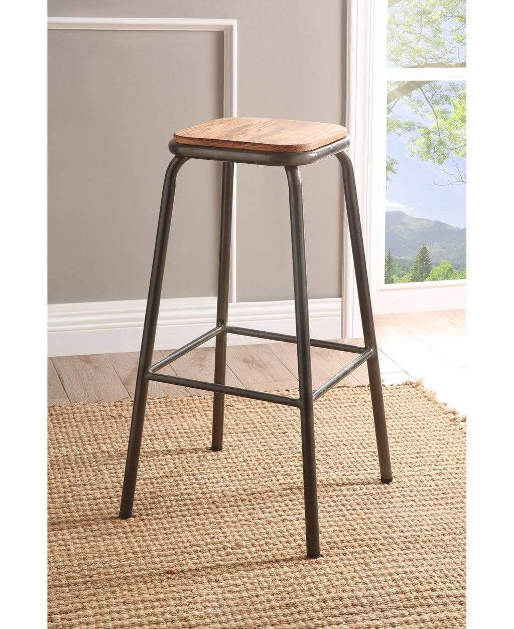 Natural & Black Bar Stool Set of 2 U7523
