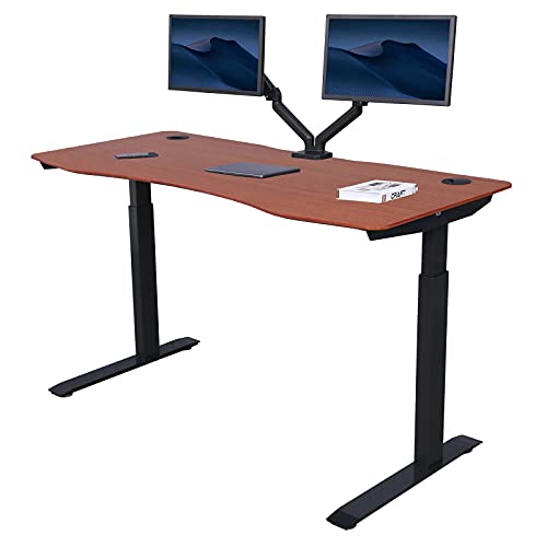 71" x 33" Electric Height Adjustable Stand up Desk with Curved Grey Top and Black Frame H50374