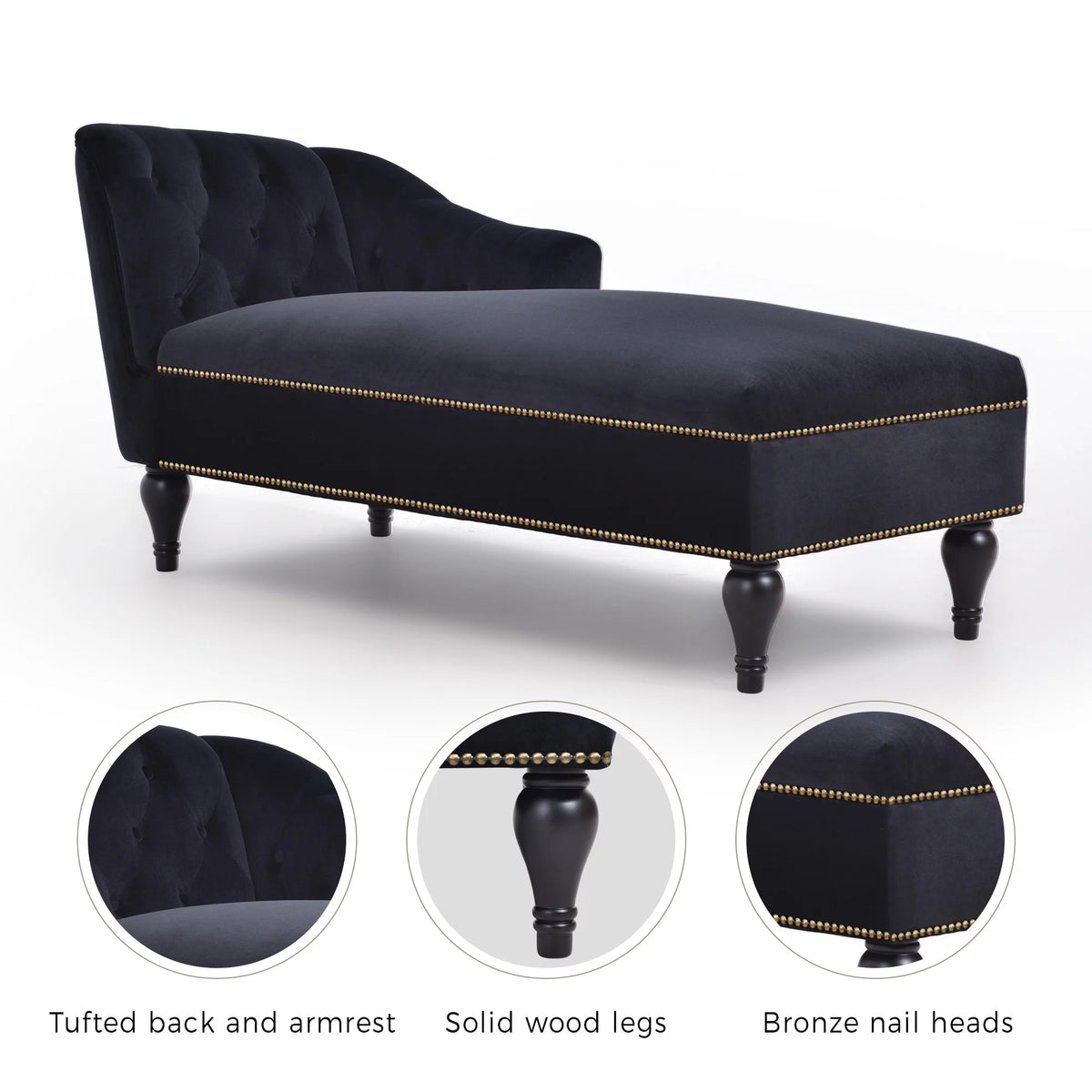 Black Velvet Button Tufted Chaise Lounge Z800