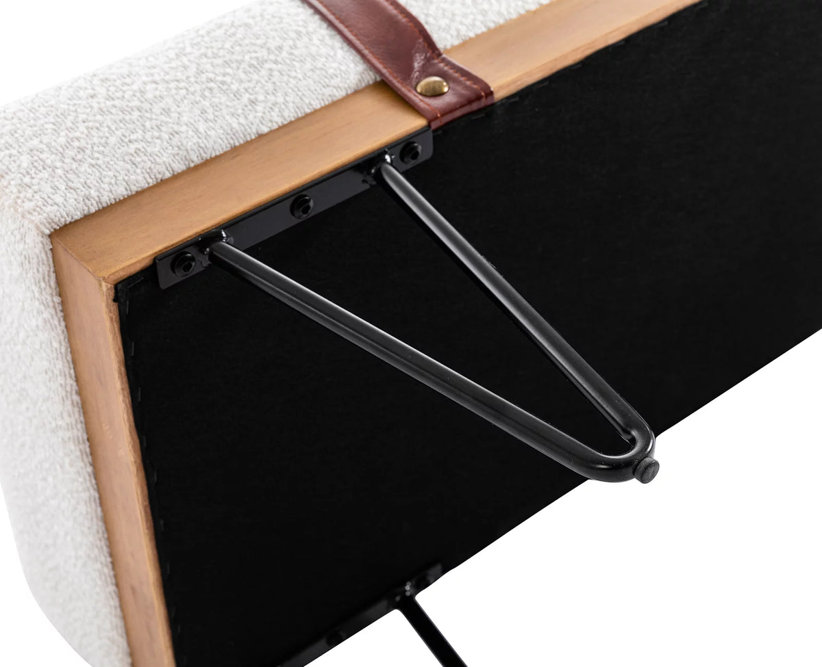 White Faux Fur Upholstered Ottoman Bench with Metal Legs E8972
