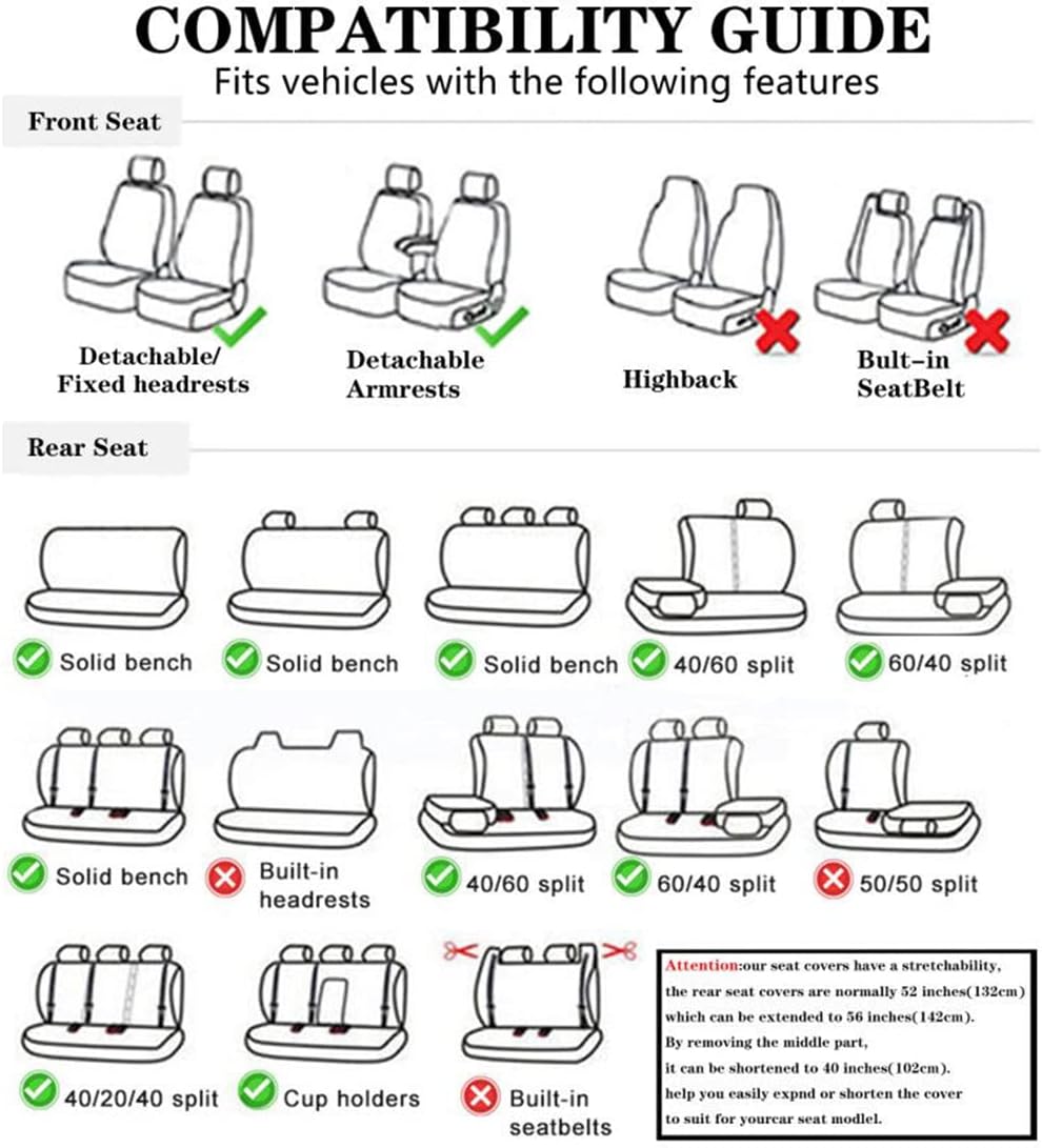 Waterproof PU Leather Car Seat Covers for Front and Rear Seats, Black P796610
