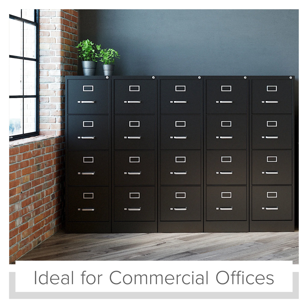 25" Deep 4 Drawer Letter Width Metal Vertical File Cabinet, Black J726880