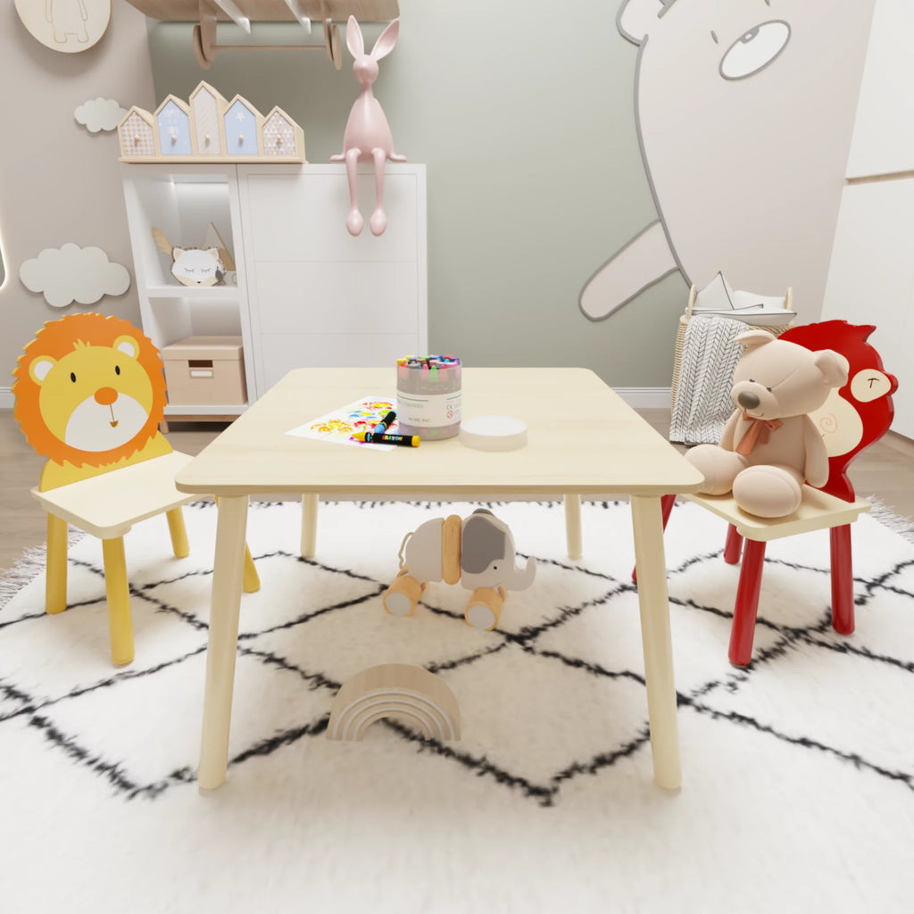 Kids Table & Chair Set, 3 Pieces Solid Wood B6751