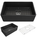 30 inch Fireclay Single Bowl Farmhouse Kitchen Sink with Bottom Grid and Strainer J240