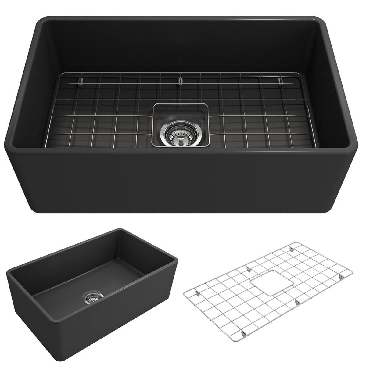 30 inch Fireclay Single Bowl Farmhouse Kitchen Sink with Bottom Grid and Strainer J240