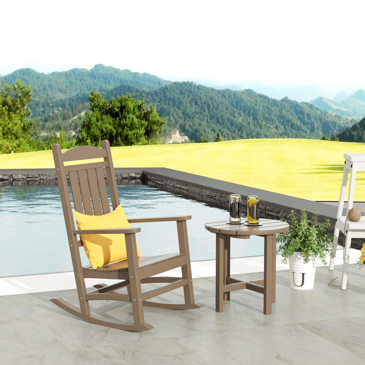 3 Piece All Weather Poly Lumber Outdoor Rocking Chairs Set with Side Table Y12534