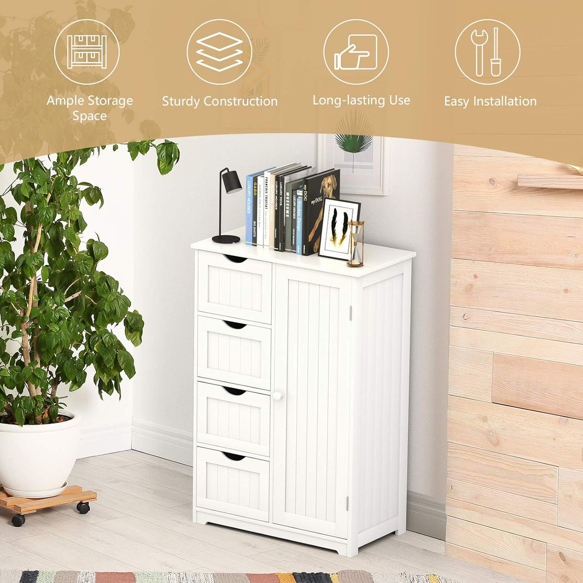 Bathroom Floor Cabinet with 4 Drawers and Door Y7605