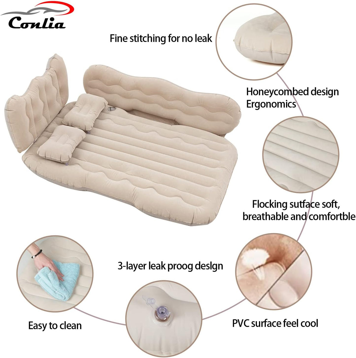 Beige Inflatable Car Air Mattress with Air Pump V685344
