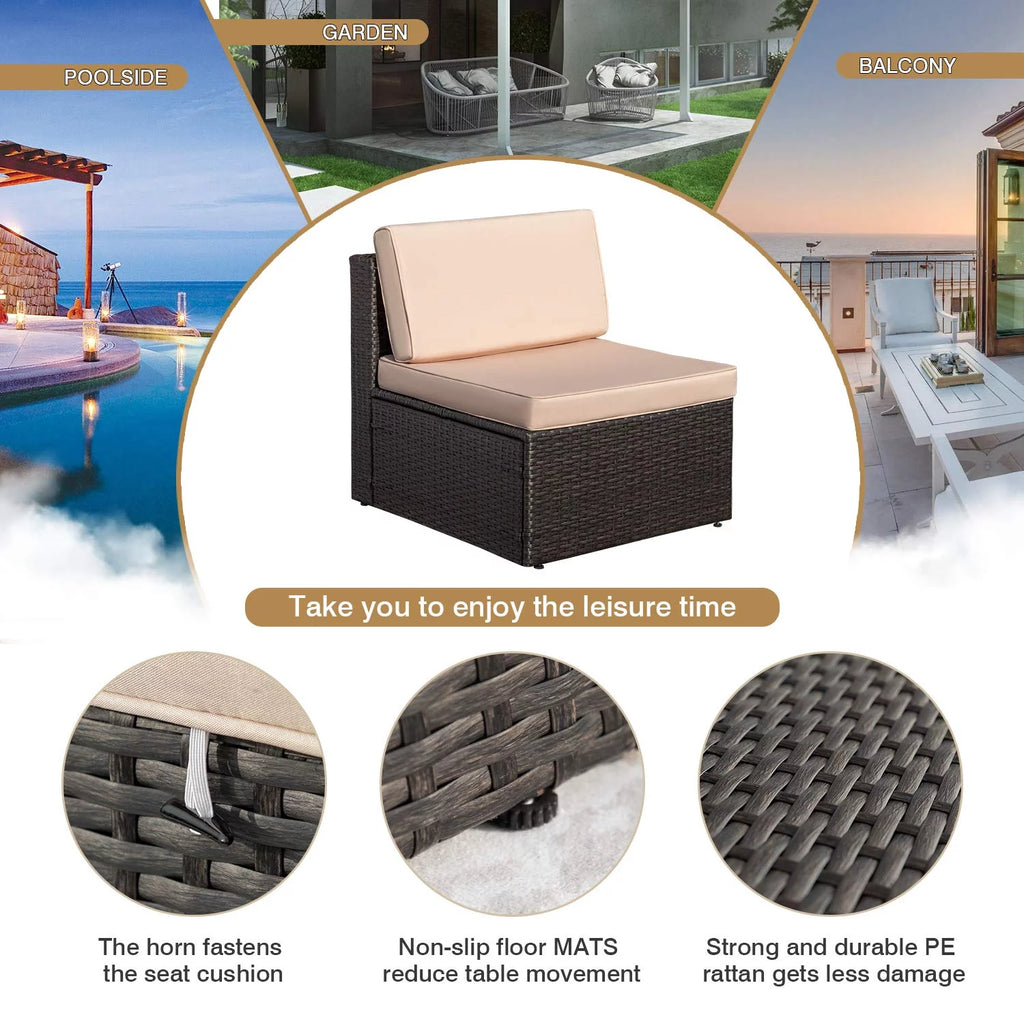 5 Pieces Patio Conversation Set Rattan Sectional Sofa with Glass Table Y703