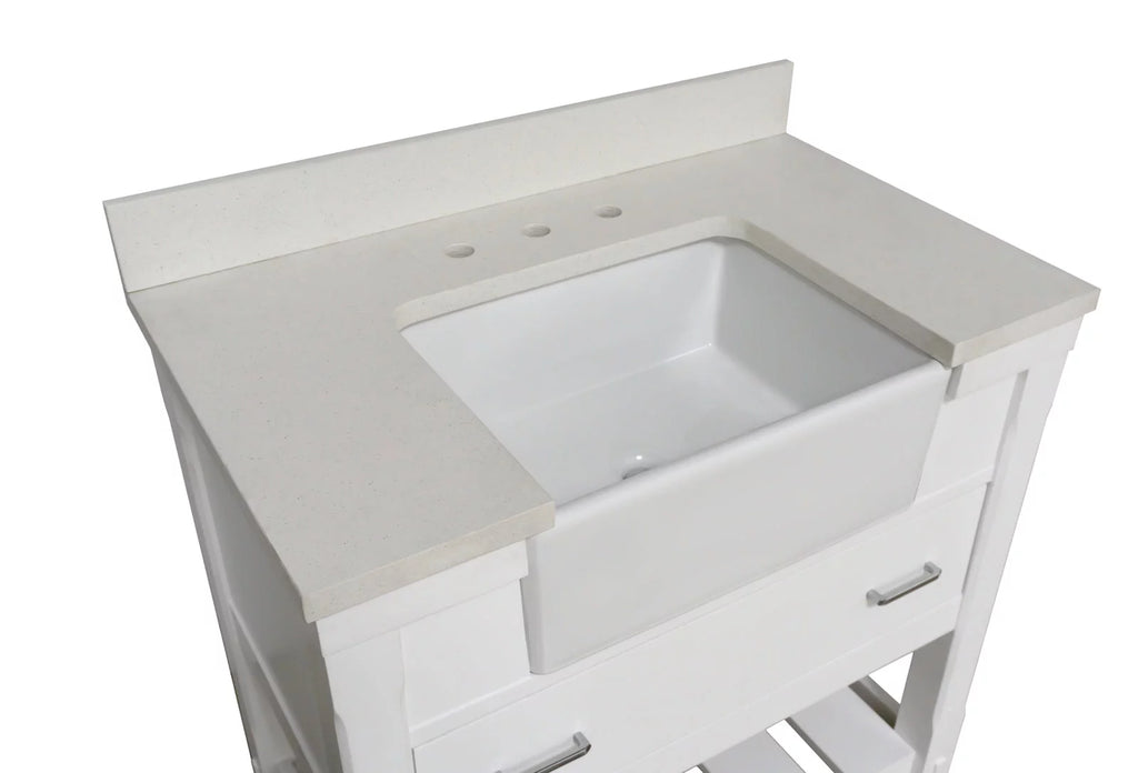 36" Bathroom Vanity with White Cabinet and Quartz Top P2297