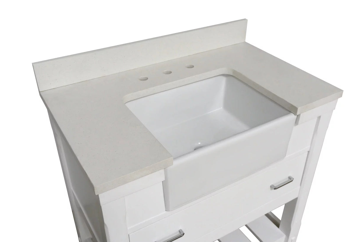 36" Bathroom Vanity with White Cabinet and Quartz Top P2297
